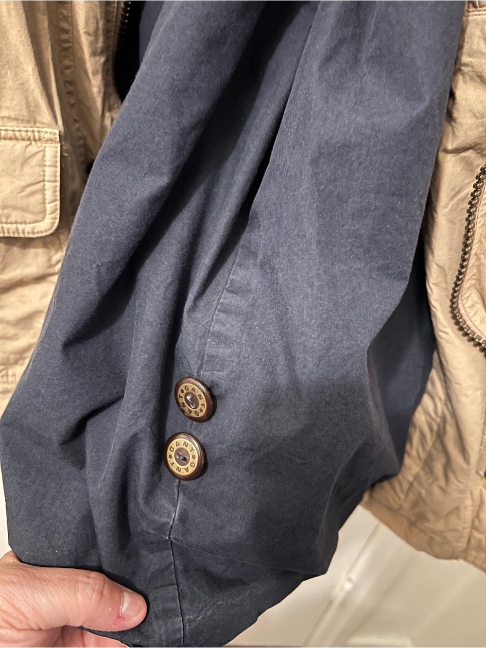 Gant Beige Field Jacket with Brown Leather Collar - Picture 6 of 10